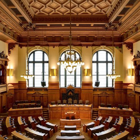 Hamburger Rathaus Plenarsaal. Hier tagt die Bürgerschaft und das Landesparlament.